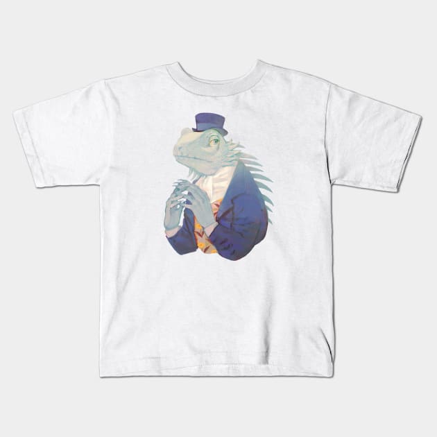 Blue iguana gentleman Kids T-Shirt by rt0no